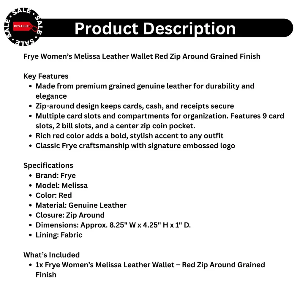 Frye Melissa‎ Zip Around Wallet Women's Red Genuine Leather Grained Finish